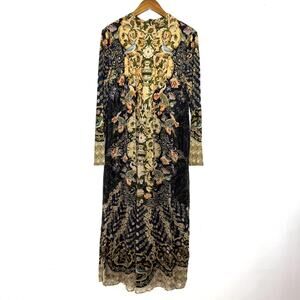 Soft Surroundings Dress Womens XL Blue Peacock Floral Maxi Long Sleeve Boho